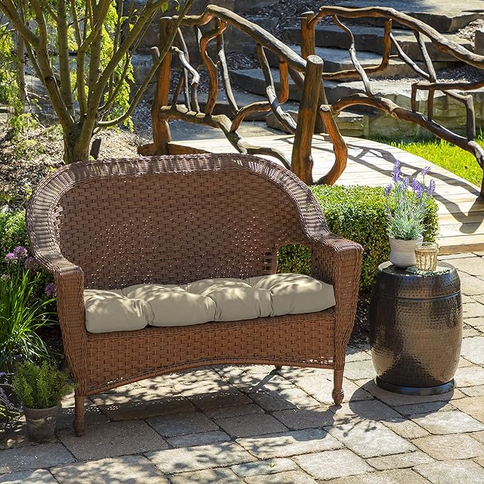 Arden Outdoor Wicker Settee Cushion, 41.5 x 18, Rain-Proof, Fade Resistant Tan Leala