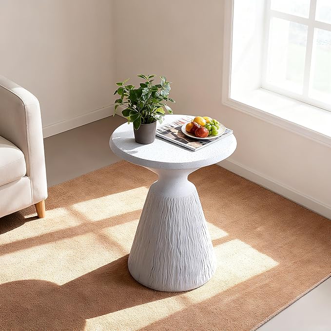 16.73" Cement End Tables for Patio,Modern Small Round Side Accent Table,Tree Stump Garden Stool Drum Indoor and Outdoor,Aqua Grey