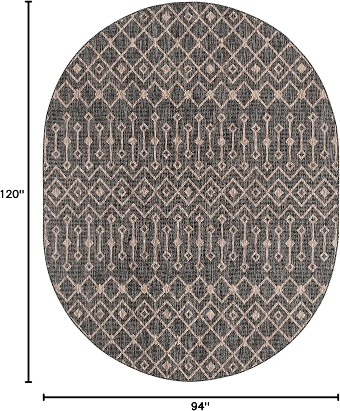 Unique Loom Outdoor Trellis Collection Area Rug - Tribal Trellis (7' 10" x 10' Oval, Charcoal Gray/ Natural)