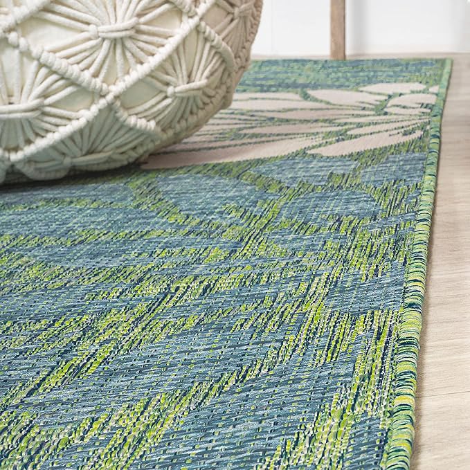 JONATHAN Y Floral Textured Weave Indoor Outdoor Round Area Rug 8 Ft Cream/Green, Zinnia Modern for Backyard, Patio, Porch, Easy-Cleaning, High Traffic, Pet-Friendly, Non-Shedding (SMB110D-8R)