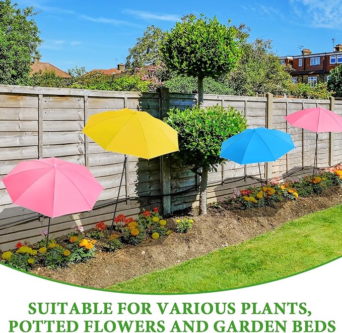 3 Pack Plant Umbrellas for Outdoor Plants - Adjustable Height Garden Umbrella Shade for Potted Plants Garden Beds Flower Pot, Provide Shade to ‌Defend Plants from Blazing Sun, Upgraded Larger Size