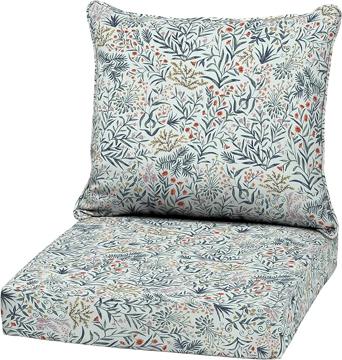 Arden Outdoor Deep Seat Cushion Set, 22 in x 24 in, Weather-Proof, Rain-Proof, Fade Resistant Patio Cushion Pistachio Botanical