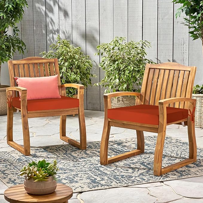 Waterproof Outdoor Chair Cushions Set of 2, Square Outdoor Seat Cushions with Ties and Removable Covers, 22 x 22 Outdoor Cushions for Patio Furniture with Portable Handle(Rust)