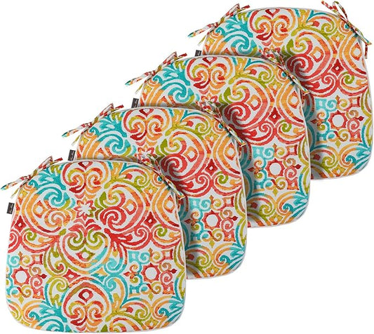 FUNHOME Outdoor Chair Cushions Set of 4, Water-Repellent Seat Cushions D16xW17 Inch, All Weather Patio Chair Pads with Tie Furniture Garden Office Decoration, Corinthian Dapple
