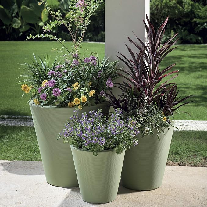 Crescent Garden Madison Planter– Weather-Resistant, Double Walled Indoor/Outdoor Plant Pot with Drain Hole – Durable All-Season Flower Container, 16" W (Bark)