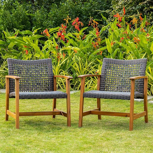 IDZO Liberte 500lbs Capacity Acacia Outdoor Club Chairs Set of 2, FSC Teak Finish Wood Patio Furniture Sets with Upgraded 2000Hours UV Resistant Wicker