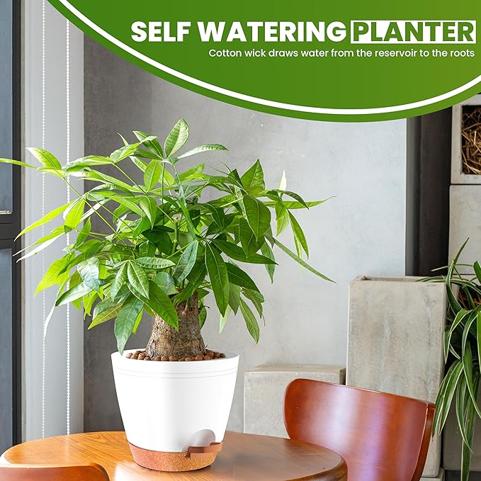 Utopia Home Self Watering Pots for Indoor Plants, Planters for Indoor Plants, Multi-Size Flowerpot, Set of 10 Plant Pots with Drainage & Reservoir, 6.8"/6.4"/5.9"/5.5"/4.9" (White)