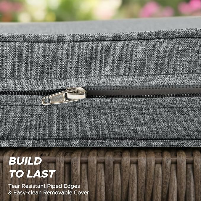 Outdoor Chair Cushions, Water-Resistant & Fade-Resistant, Patio Furniture Square Seat Replacement Chair Pads with Ties, Removable Cover, Non-Slip Bottom, Set of 6, 19 x 19 Inch, Dark Grey