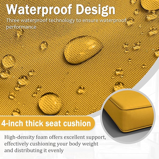 Patio Furniture Cushions, Replacement Outdoor Cushions for 4-Seat Patio Furniture, Waterproof Cushions for Outdoor Sectional Sofa Couch, Yellow
