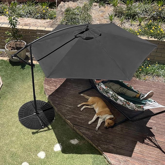 10 Ft Offset Cantilever Patio Umbrella - Fade-Resistant Shade Umbrella Outdoor Patio Canopy with Cross Base for Garden, Lawn, Deck, Yard or Pool by Pure Garden (Gray)