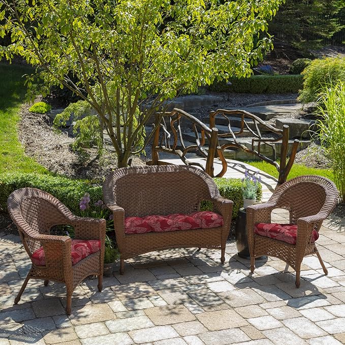 Arden Indoor/Outdoor Rocking Chair Or Wicker Chair Cushion, 2-Pack, 20 x 18, Water Repellent, Rain Proof, Fade Resistant Cushion for Rocking Or Rounded Back Chair Red Leaf Palm