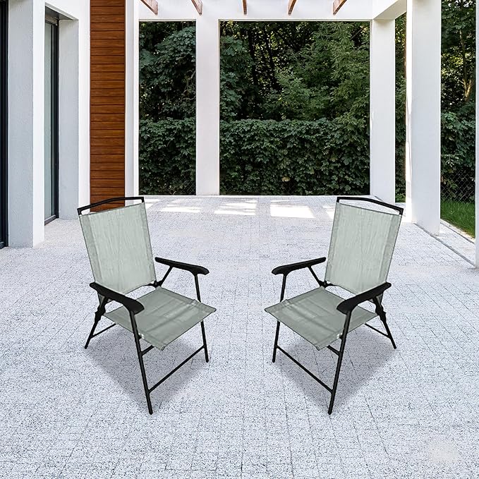 Four Seasons Courtyard Sunny Isles Outdoor Patio Steel Frame Sling Fabric Foldable Dining Chair, Holds Up To 300 Pounds, Green (4 Pack)