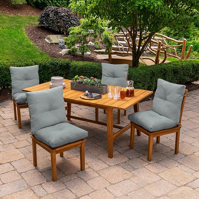 Arden Outdoor Plush Modern Tufted Blowfill Dining Chair Cushion, 21 x 40, Water Repellent, Fade Resistant, Tufted Cushion for Dining and Bistro Chairs, Stone Grey Leala