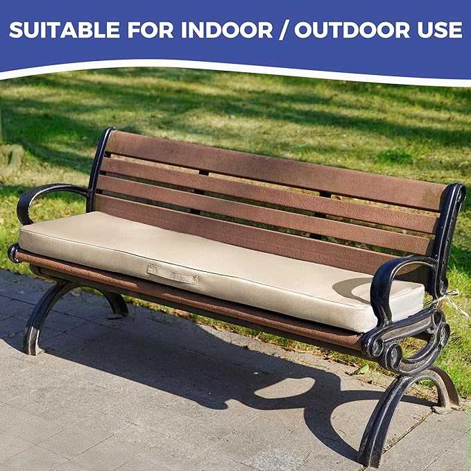 Outdoor Bench Cushions for Outdoor Furniture, 42x18x3 Inch, Waterproof Bench Pillow, Fade Resistant Long Bench Seat Pads for Garden, Indoor, Porch Swing, Beige