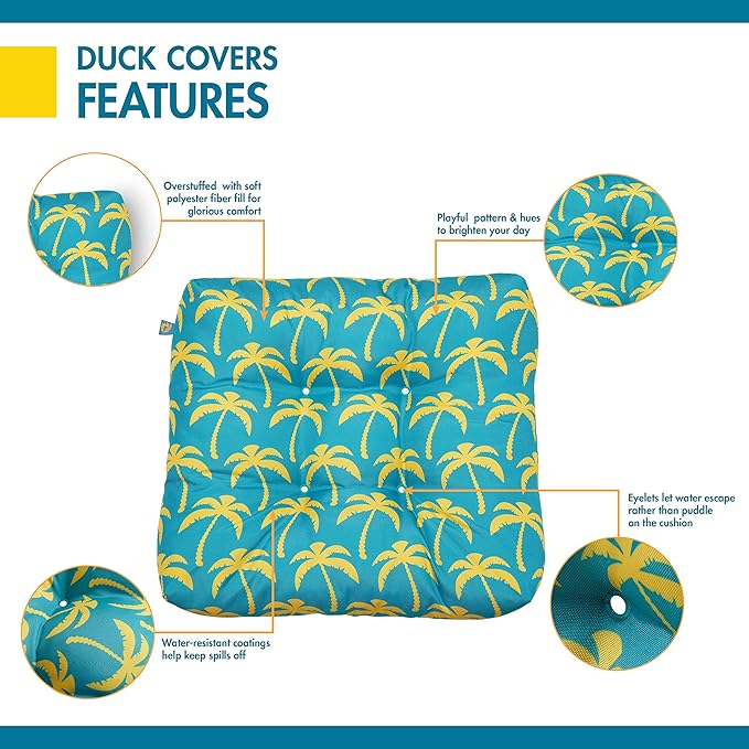 DUCKCOVERS® Water-Resistant Indoor/Outdoor Seat Cushions, 19 x 19 x 5 Inch, 2 Pack, Real Teal Palm
