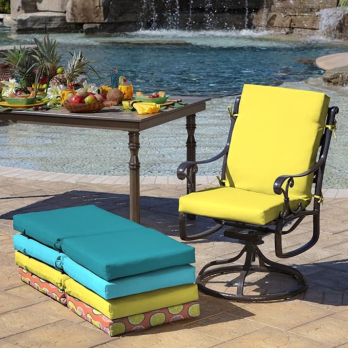 Arden 4-Pack Outdoor Patio Dining Chair Cushion, 20x44, Rain-Proof Seat Pad, Fade-Resistant Outdoor Cushion Lemon Yellow Leala