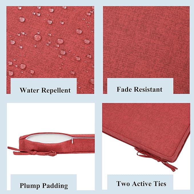 FUNHOME Indoor/Outdoor Chair Cushions Set of 2, 18 x 18 x 2.5 Inch Square Corner Outdoor Cushions for Patio Furniture,2 Packs Patio Chair Cushions with Ties-Sangria Red