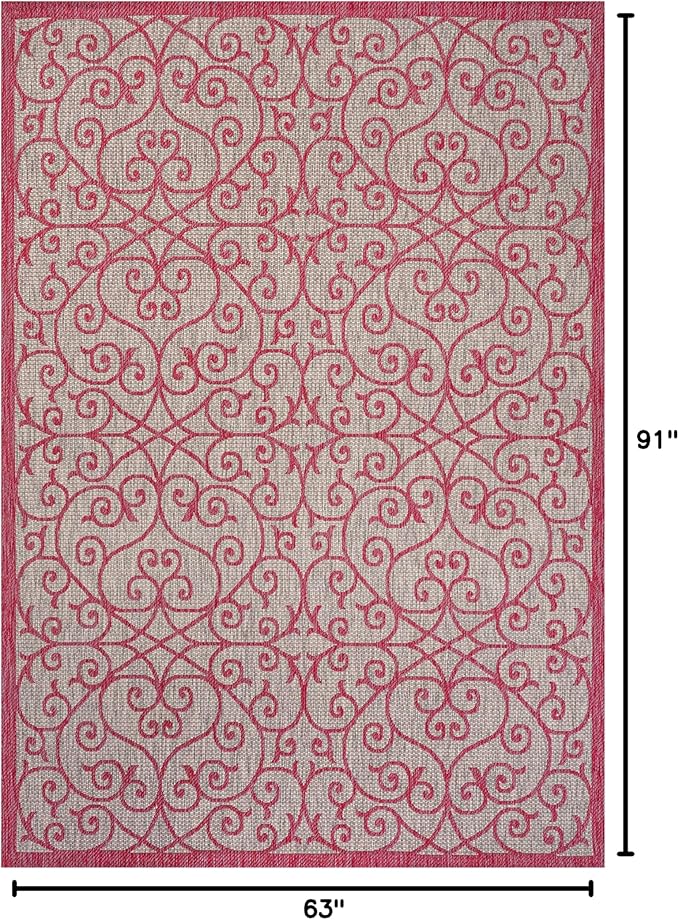 JONATHAN Y Vintage Filigree Indoor Outdoor Area Rug 5X8 Light Gray/Fuchsia, Madrid Textured Weave for Backyard, Patio, Porch, Easy-Cleaning, High Traffic, Pet-Friendly, Non-Shedding (SMB107I-5)