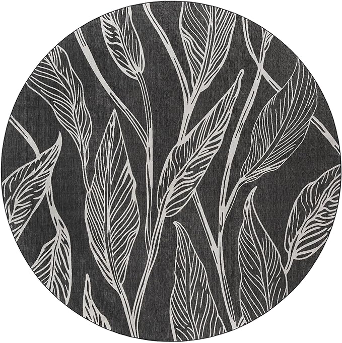 Unique Loom Outdoor Botanical Collection Area Rug - Leaf (13' Round, Ivory Charcoal)