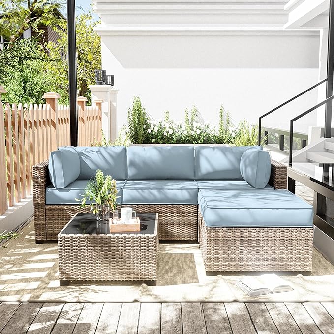Patio Furniture Cushions, Replacement Outdoor Cushions for 4-Seat Patio Furniture, Waterproof Cushions for Outdoor Sectional Sofa Couch, Sky Blue