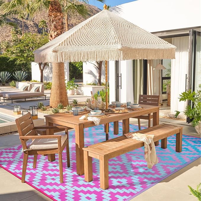 Wonnitar 8x10 Outdoor Rug, Large Waterproof Reversible Plastic Straw Rug for Patios, Indoor/Outdoor Area Rug Lightweight Camping Rug for Outside RV Balcony Garden Deck, Blue/Purple
