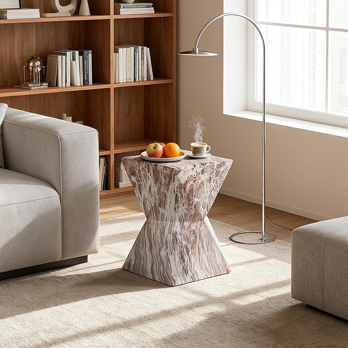 12.4" Cement End Tables for Patio,Faux Terrazzo Modern Small Squre Side Accent Table,Tree Stump Garden Stool Drum Indoor and Outdoor,Marble