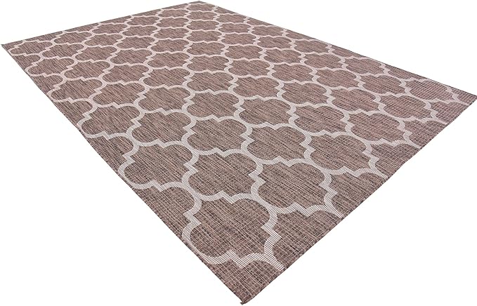 Unique Loom Outdoor Trellis Collection Area Rug (8' x 11' 4" Rectangle, Brown/ Ivory)