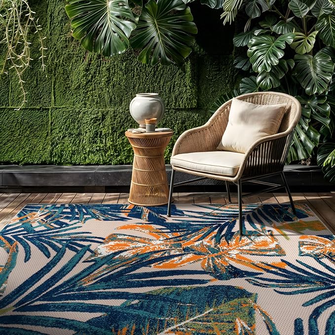 Rugshop Tropical Floral Leaves Indoor/Outdoor 4' X 6' Multi