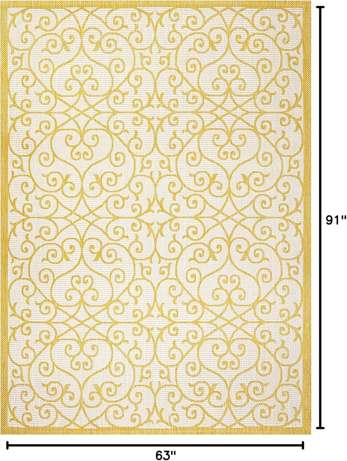 JONATHAN Y Vintage Filigree Indoor Outdoor Area Rug 5X8 Cream/Yellow, Madrid Textured Weave for Backyard, Patio, Porch, Easy-Cleaning, High Traffic, Pet-Friendly, Non-Shedding (SMB107D-5)