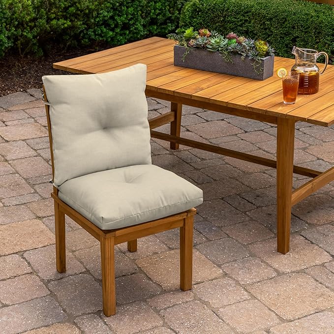 Arden Outdoor Plush Modern Tufted Blowfill Dining Chair Cushion, 21 x 40, Water Repellent, Fade Resistant, Tufted Cushion for Dining and Bistro Chairs, Tan Leala