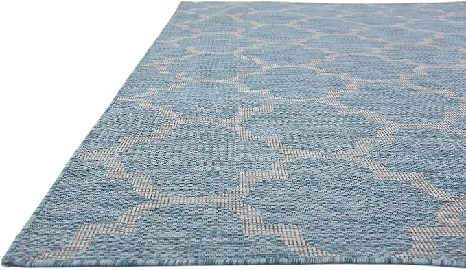 Unique Loom Outdoor Trellis Collection Area Rug (9' x 12' Rectangle, Aquamarine/ Gray)