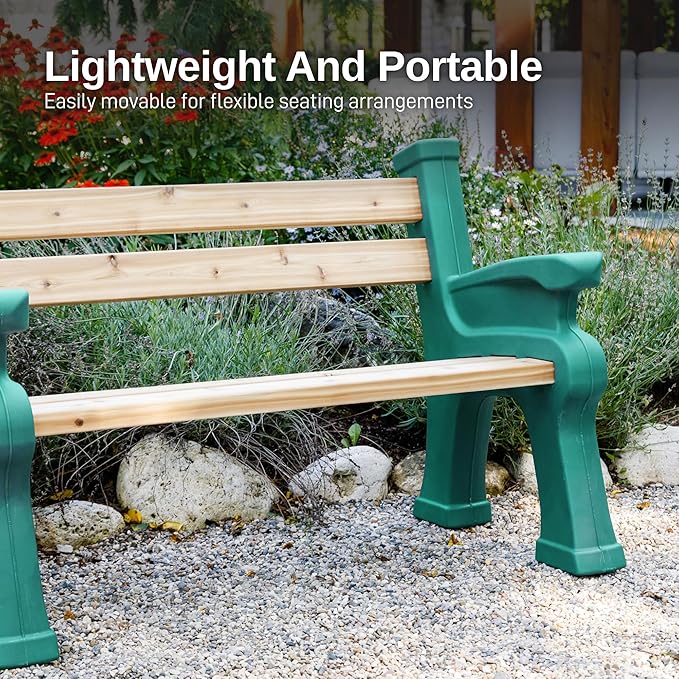 RTS Home Accents Custom Length Lightweight Indoor or Outdoor Bench Ends with Backrest and Armrest (Wood & Screws Sold Separately), Kentucky Green