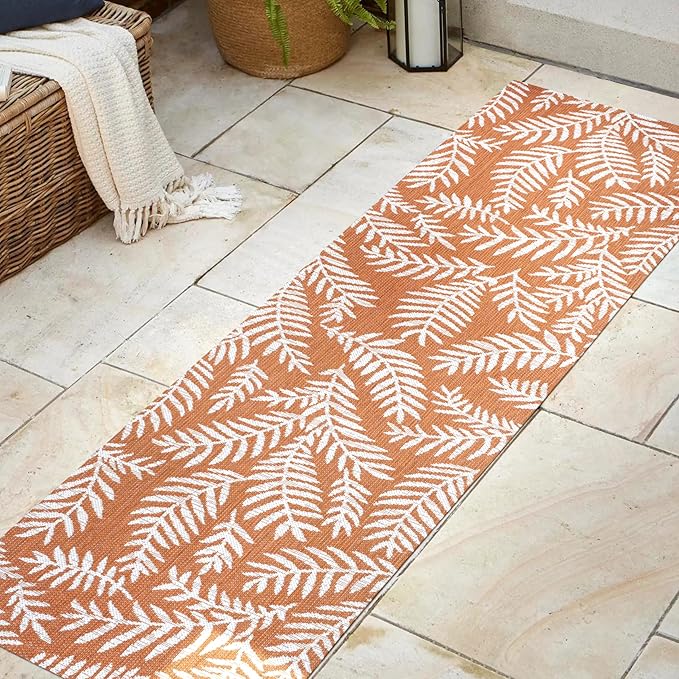 JONATHAN Y Palm Frond Indoor Outdoor Runner Rug 2X8 Orange/Cream, Nevis for Backyard, Patio, Porch, Easy-Cleaning, High Traffic, Pet-Friendly, Non-Shedding (SMB119E-28)
