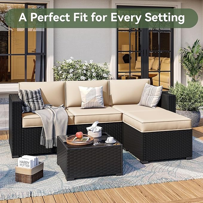 Aoxun Patio Furniture Cushions for Outdoor Furniture Set of 4, Thick Replacement Patio Couch Cushions for Outdoor Furniture, 7-Piece Splashproof Fade Resistant Outdoor Couch Cushions, Beige