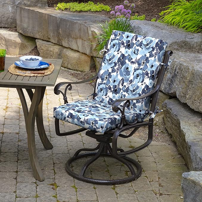 Arden 4-Pack Outdoor Patio Dining Chair Cushion, 20x44, Rain-Proof Seat Pad, Fade-Resistant Outdoor Cushion Blue Garden Floral