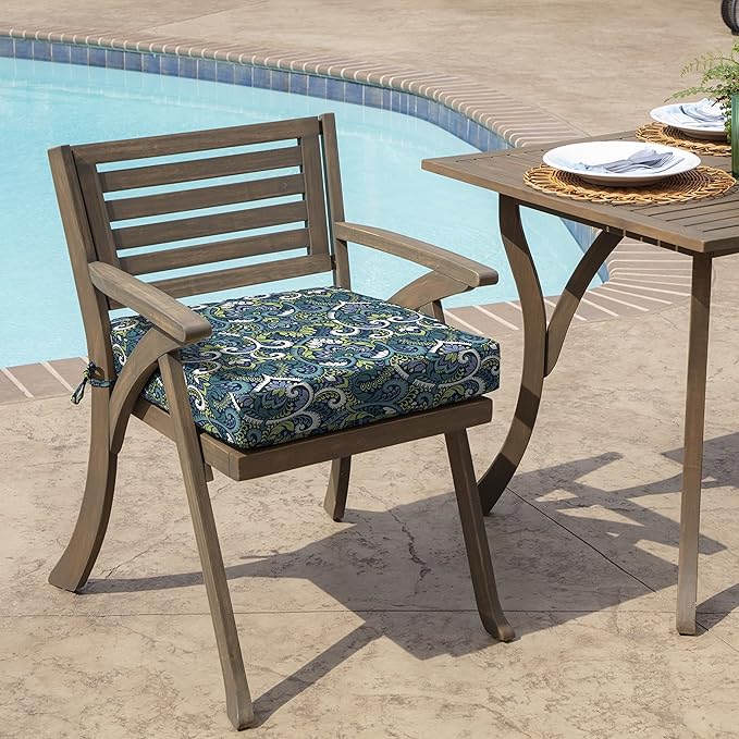 Arden Selections Outdoor Wicker Chair Cushion, 20 x 18, Rain-Proof, Fade Resistant 21 x 21, Sapphire Aurora Blue Damask (Pack of 4)
