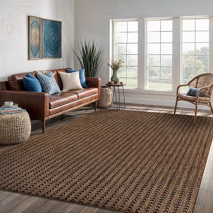 Washable Outdoor Rug 5x7 Modern Area Rugs Outdoor Carpets Striped Pattern Non Shedding Waterproof Easy Clean Patio Deck Porch Living Room Bedroom Garden RV (5 X 7 Gold)