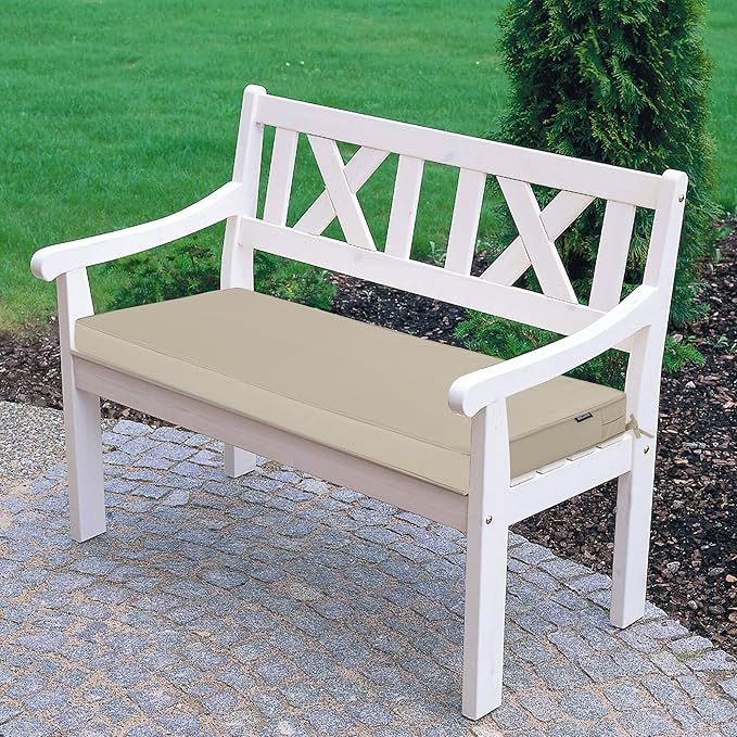 Outdoor Bench Cushion 45 x 18 Inch Thick Waterproof Porch Swing Cushions with Tie Patio Furniture Chair Cushion Bench Pad Color Fastness Backyard Seat Pads, Cream