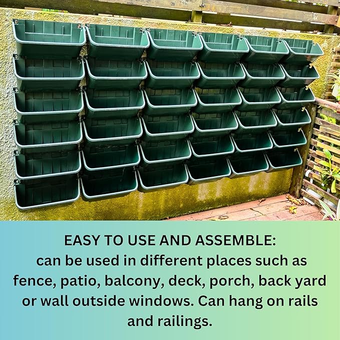 Maxona Vertical Garden Planter - 2 Pack, 13 inch Wall Mounted Planter for Patio Outdoor Decor, Home Green Plastic Pot Balcony Plant Vegetable Fruit Herb Hanging Pocket Holder Flowerpot