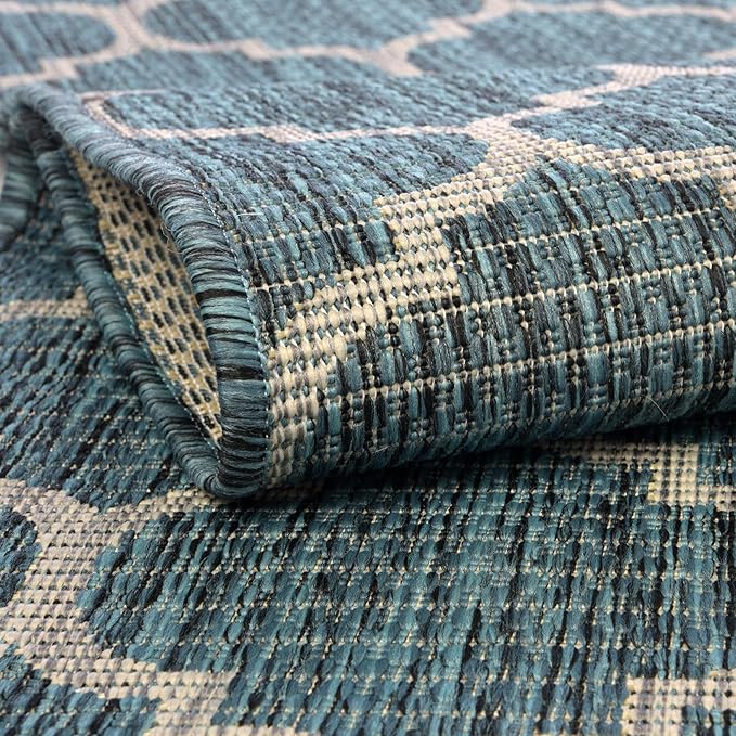 Unique Loom Outdoor Trellis Collection Area Rug (5' 1" Octagon, Teal/ Gray)