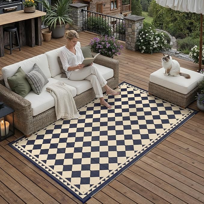 HUGEAR 3'x5' Outdoor Rug for Patios Clearance,Waterproof Mat,Large Outside Carpet,Reversible Plastic Straw Camping Rugs,Rv,Porch,Deck,Camper,Balcony,Backyard