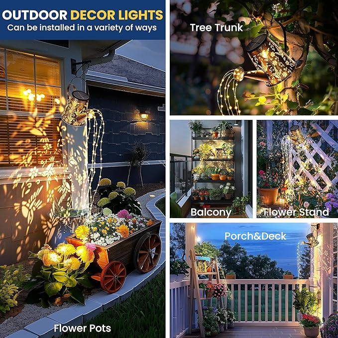 Solar Lights Outdoor Garden Decor, Large Lanterns Watering Can Gardening Gifts for Mom Women Grandma Birthday, Hanging Outdoor Decoration for Yard Porch Patio Backyard (2 Pack)