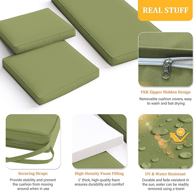 3 Pack Outdoor Replacement Cushions, Fit for 4-Seater Wicker Rattan Patio Conversation Set, 36x18x3,18x18x3, Liner & Cover