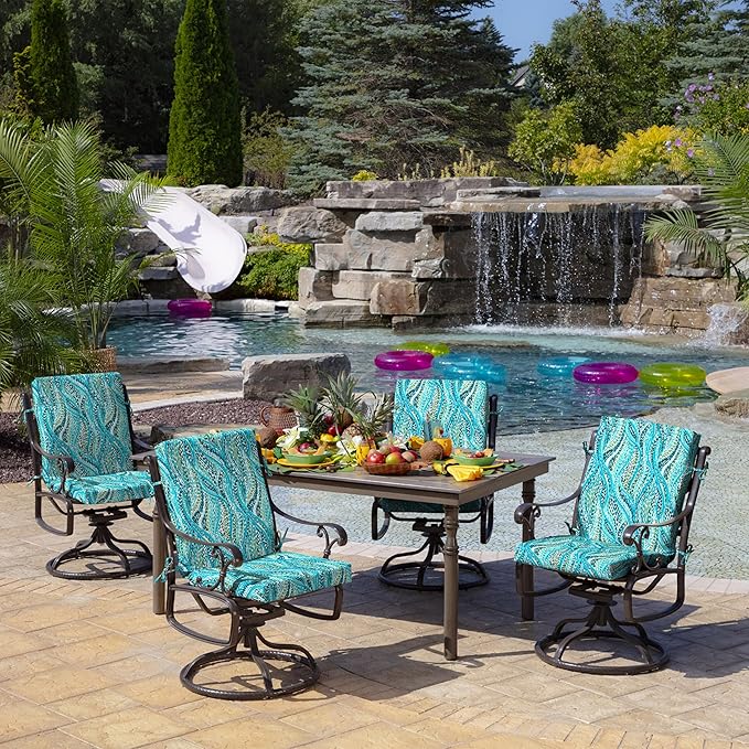 Arden Outdoor Patio Dining Chair Cushion, 20x44, Rain-Proof Seat Pad, Fade-Resistant Outdoor Cushion Teal Ariel