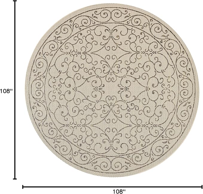 JONATHAN Y Vintage Filigree Indoor Outdoor Round Area Rug 9 Ft Beige/Brown, Charleston Textured Weave for Backyard, Patio, Porch, Easy-Cleaning, High Traffic, Pet-Friendly, Non-Shedding (SMB106A-9R)