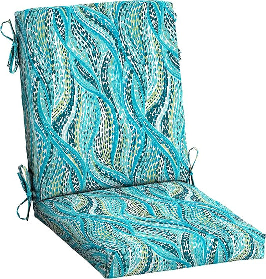 Arden Outdoor Patio Dining Chair Cushion, 20x44, Rain-Proof Seat Pad, Fade-Resistant Outdoor Cushion Teal Ariel