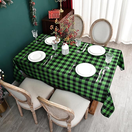 Waterproof Plaid Tablecloth Fabric - Square 58x58 Inch Classic Gingham Checker St Patrick's Day Table Cloth for Indoor/Outdoor Use - Tabletop Cover for Christmas Day, BBQs, and Parties