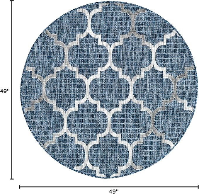 Unique Loom Outdoor Trellis Collection Area Rug - Trellis (Round 4' 0" x 4' 0", Navy Blue/ Ivory)