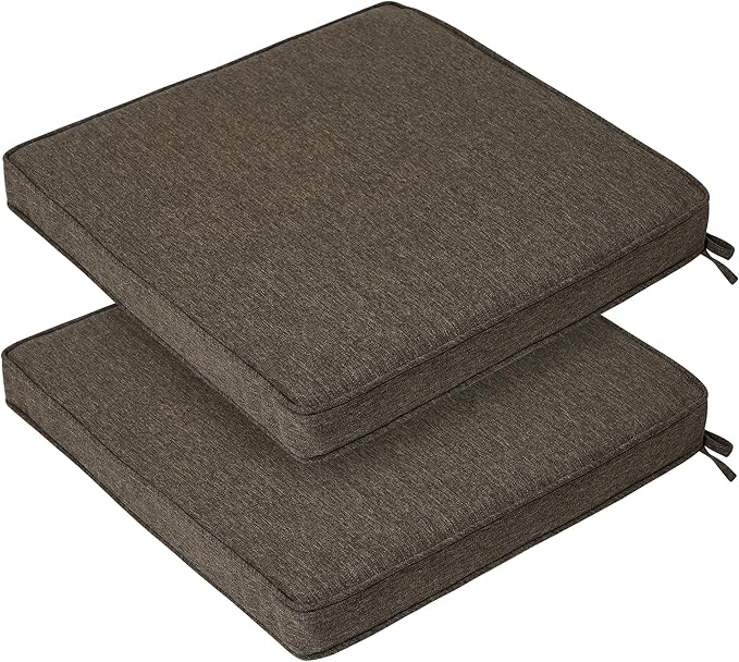 FUNHOME Indoor/Outdoor Chair Cushions Set of 2, 18 x 18 x 2.5 Inch Square Corner Outdoor Cushions for Patio Furniture,2 Packs Patio Chair Cushions with Ties-Brown