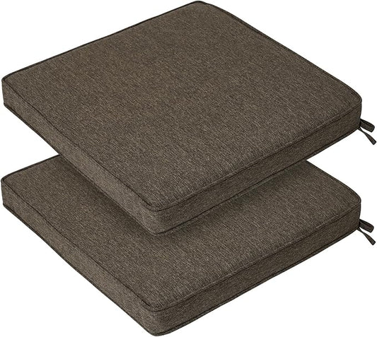FUNHOME Indoor/Outdoor Chair Cushions Set of 2, 18 x 18 x 2.5 Inch Square Corner Outdoor Cushions for Patio Furniture,2 Packs Patio Chair Cushions with Ties-Brown